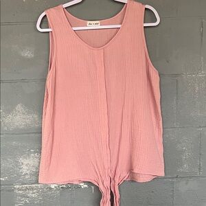 Lime + Chili Soft Pink Gauze Tie Front Boho Tank – Size Large
